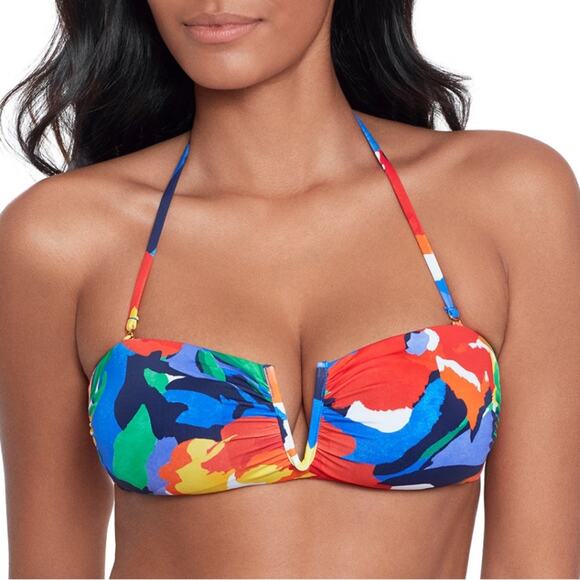 Ralph Lauren NWT Printed V-Wire Bandeau Bikini swim Top 10 M
